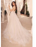 Beaded Floral Lace Wedding Dress With Detachable Train